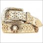 X LARGE M&F WESTERN NOCONA WHITE LEATHER FLORAL RHINESTONE CONCHO WESTERN BELT