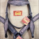 S21 HILASON WESTERN LEATHER HORSE HEADSTALL BRIDLE BREAST COLLAR BARB WIRE BLACK