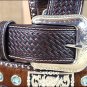 34 X 1 1/2" 3D BROWN MENS BLUE CRYSTELS WESTERN FASHION LEATHER HAIR ON BELT
