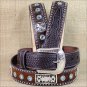 32 X 1 1/2" 3D BROWN MENS BLUE CRYSTELS WESTERN FASHION LEATHER HAIR ON BELT