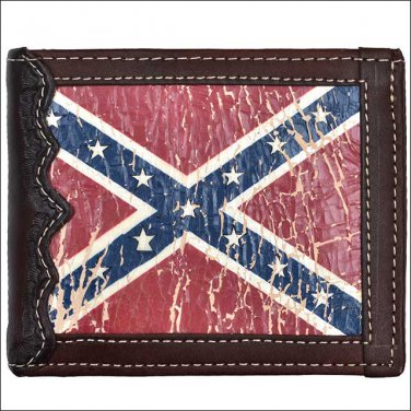 3 5/8 x 4 1/2 3D TAN WESTERN HAND TOOLED VINTAGE FLAG LEATHER MENS BIFOLD WALLET