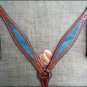 S- HILASON WESTERN LEATHER HORSE BREAST COLLAR MAHOGANY METALLIC TURQUOISE INLAY