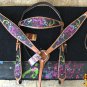 HILASON WESTERN LEATHER HORSE HEADSTALL BREAST COLLAR BLANKET SPLATTER PAINTED