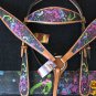 HILASON WESTERN LEATHER HORSE HEADSTALL BREAST COLLAR BLANKET SPLATTER PAINTED
