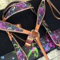 HILASON WESTERN LEATHER HORSE HEADSTALL BREAST COLLAR BLANKET SPLATTER PAINTED