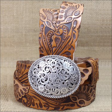 42 inch JUSTIN WESTERN TAN LEATHER BOTANICAL WEST BELT
