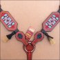 HILASON WESTERN LEATHER BREAST COLLAR MAHOGANY BEADED INLAY HAIR TASSEL