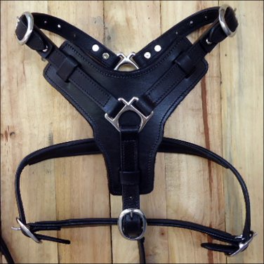 HILASON BLACK PADDED GENUINE LEATHER DOG HARNESS & MATCHING LEASH W/ ALL SIZES