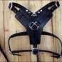 HILASON BLACK PADDED GENUINE LEATHER DOG HARNESS & MATCHING LEASH W/ ALL SIZES