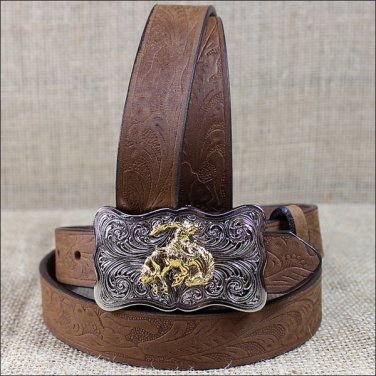 26 x 1 INCH JUSTIN BROWN BOYS WESTERN EMBOSSED COWHIDE LEATHER BELT