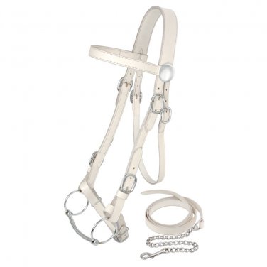 TOUGH 1 KING SERIES DRAFT HORSE ADJUSTABLE STITCHED SHOW BRIDLE WHITE