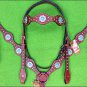 HILASON WESTERN LEATHER HORSE HEADSTALL BREAST COLLAR MAHOGANY TURQUOISE CONCHO