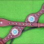 HILASON WESTERN LEATHER HORSE HEADSTALL BREAST COLLAR MAHOGANY TURQUOISE CONCHO