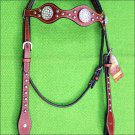 HILASON WESTERN MAHOGANY LEATHER HORSE TACK BRIDLE HEADSTALL W/ CONCHO