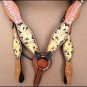 HILASON WESTERN LEATHER HORSE HEADSTALL BREAST COLLAR BLACK YELLOW COWGIRL