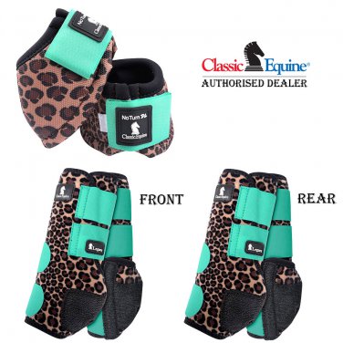 6 PACK CLASSIC EQUINE FRONT REAR SPORTS NO TURN BELL BOOTS LEGACY HORSE CHEETAH