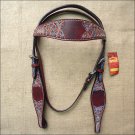 HILASON WESTERN LEATHER HORSE BRIDLE HEADSTALL MAHOGANY TURQUOISE HAND CARVED