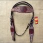 HILASON WESTERN LEATHER HORSE BRIDLE HEADSTALL MAHOGANY TURQUOISE HAND CARVED