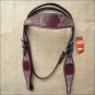 HILASON WESTERN LEATHER HORSE BRIDLE HEADSTALL MAHOGANY TURQUOISE HAND CARVED