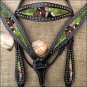 HILASON WESTERN LEATHER HORSE HEADSTALL BREAST COLLAR PAINTED PORTRAIT BLACK