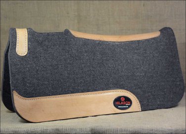 FP103-F HILASON WESTERN GREY WOOL FELT SADDLE PAD W/ LEATHER BORDER