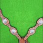 HILASON WESTERN LEATHER HORSE BREAST COLLAR TAN W/ AB STONE CONCHO BLING