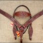 DARK BROWN HILASON WESTERN HAND TOOLED LEATHER HORSE BRIDLE BREAST COLLAR