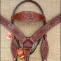 DARK BROWN HILASON WESTERN HAND TOOLED LEATHER HORSE BRIDLE BREAST COLLAR