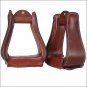 TOUGH 1 WIDE LEATHER COVERED HORSE STIRRUPS PAIR W/ DARK OIL 2 1/2" NECK