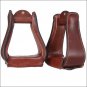 TOUGH 1 WIDE LEATHER COVERED HORSE STIRRUPS PAIR W/ DARK OIL 2 1/2" NECK