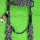 HILASON LEATHER WESTERN HORSE HEADSTALL BRIDLE BLACK RUSTIC VINTAGE FLORAL