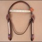 HILASON WESTERN LEATHER BRIDLE HEADSTALL BREAST COLLAR BROWN AMERICAN FLAG BLING