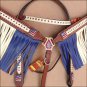 HILASON WESTERN LEATHER BRIDLE HEADSTALL BREAST COLLAR BROWN AMERICAN FLAG BLING