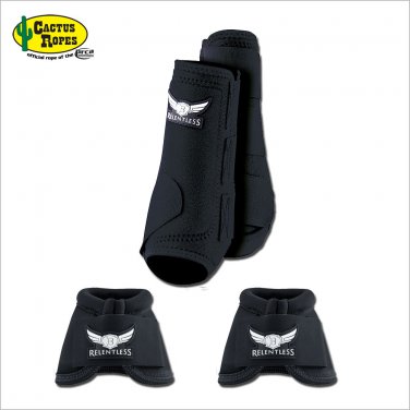 LARGE BLACK RELENTLESS TREVOR BRAZILE HORSE 2 FRONT LEG SPORT 2 BELL BOOT SET