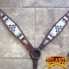 HILASON WESTERN LEATHER HORSE BREAST COLLAR DARK BROWN AZTEC PAINTED