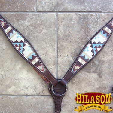 HILASON WESTERN LEATHER HORSE BREAST COLLAR DARK BROWN AZTEC PAINTED