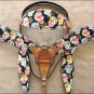 T63 WESTERN LEATHER HORSE HEADSTALL BRIDLE BREAST COLLAR SET FUN PRINT