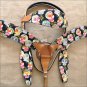 T63 WESTERN LEATHER HORSE HEADSTALL BRIDLE BREAST COLLAR SET FUN PRINT