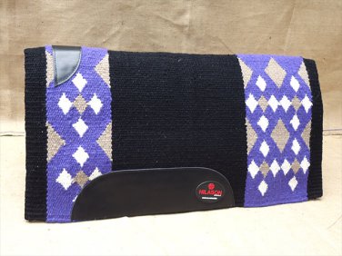 FEP278 HILASON WESTERN NEW ZEALAND WOOL HORSE SADDLE BLANKET BLACK PURPLE WHITE