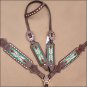 WESTERN LEATHER HORSE BRIDLE HEADSTALL BREAST COLLAR BROWN GREEN BEADED INLAY