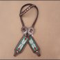 WESTERN LEATHER HORSE BRIDLE HEADSTALL BREAST COLLAR BROWN GREEN BEADED INLAY