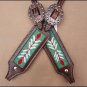 WESTERN LEATHER HORSE BRIDLE HEADSTALL BREAST COLLAR BROWN GREEN BEADED INLAY