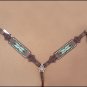 WESTERN LEATHER HORSE BRIDLE HEADSTALL BREAST COLLAR BROWN GREEN BEADED INLAY