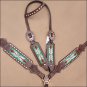 WESTERN LEATHER HORSE BRIDLE HEADSTALL BREAST COLLAR BROWN GREEN BEADED INLAY