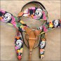 T58 WESTERN LEATHER HORSE HEADSTALL BRIDLE BREAST COLLAR SET FUN PRINT
