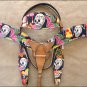 T58 WESTERN LEATHER HORSE HEADSTALL BRIDLE BREAST COLLAR SET FUN PRINT