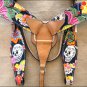 T58 WESTERN LEATHER HORSE HEADSTALL BRIDLE BREAST COLLAR SET FUN PRINT