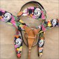T58 WESTERN LEATHER HORSE HEADSTALL BRIDLE BREAST COLLAR SET FUN PRINT