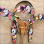 T58 WESTERN LEATHER HORSE HEADSTALL BRIDLE BREAST COLLAR SET FUN PRINT