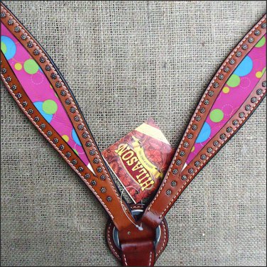 HILASON WESTERN LEATHER HORSE BREAST COLLAR MAHOGANY W/ BUBBLES INLAY